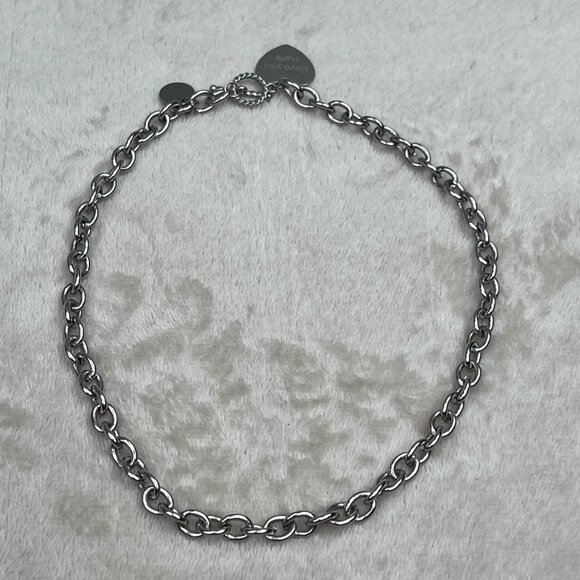 Chunky Chain Link Necklace Silver Tone Heart Dangle Love You More - Picture 3 of 6